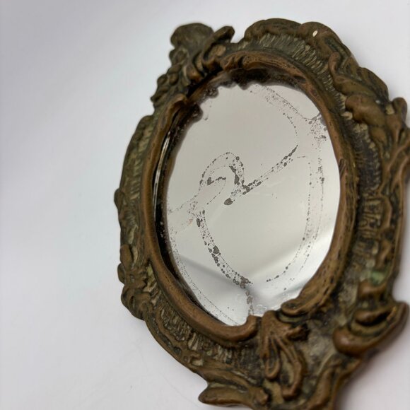 Vintage Brass Oval Hand Held Antique Style Vanity Collectible Mirror - Picture 4 of 16